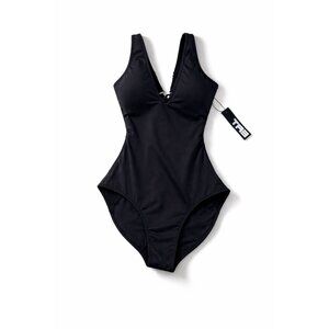 TA3 Plungey One-Piece Swimsuit Black XS Long Torso Lace-Up Back Shapewear